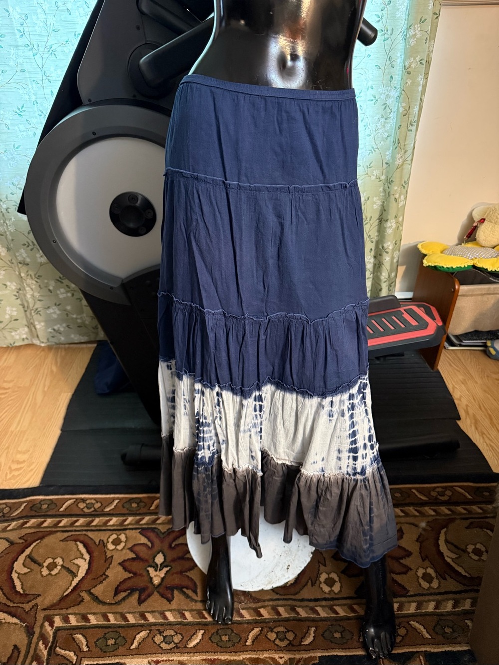 Style & Co. Navy, White and Gray Tiered Tie-Dye Maxi Skirt